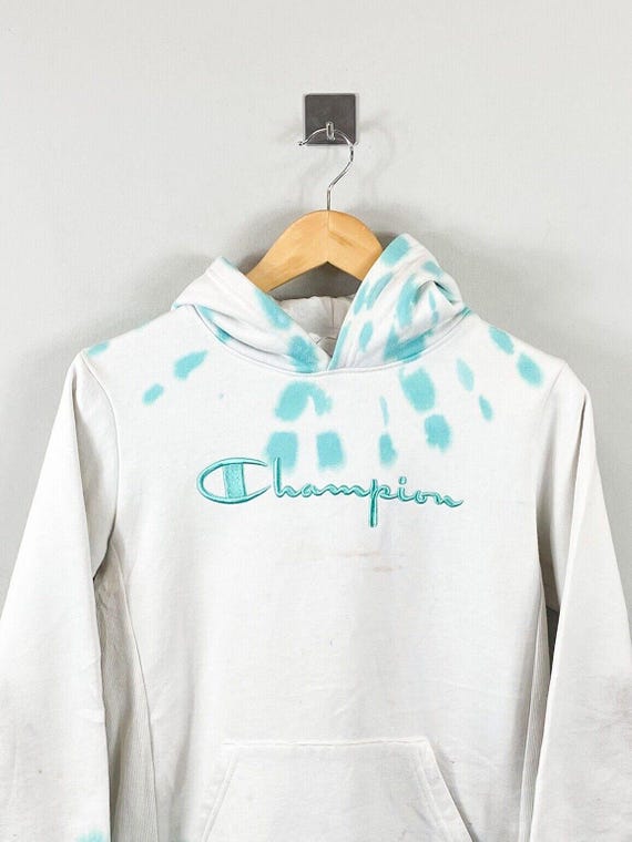 Champion Hoodie White and Blue Womens L Etsy