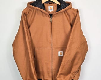 Carhartt Reworked Jacket Men's Large Brown Long Sleeve Hooded Full Zip