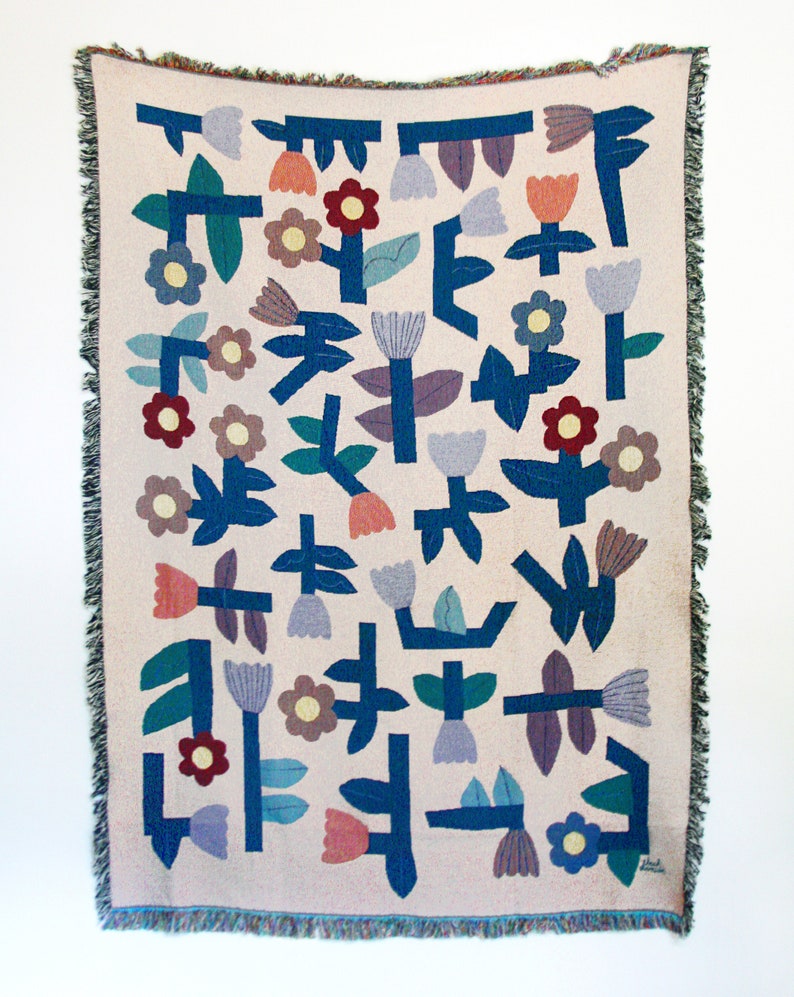 Flower Tetris Blanket Tapestry image 2