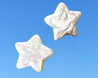 Star Pearl Stud Earrings in Rhodium Plated Sterling Silver | Star Shaped Baroque Pearls