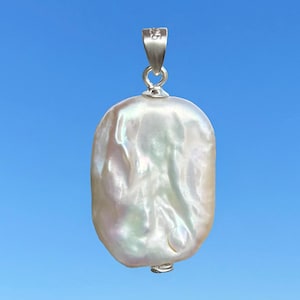 Rectangular Pearl Pendant in Sterling Silver | Rectangle Shaped Baroque Pearl