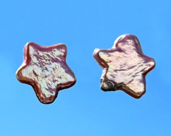 Star Pearl Stud Earrings in Sterling Silver | Pink Star Shaped Baroque Pearls