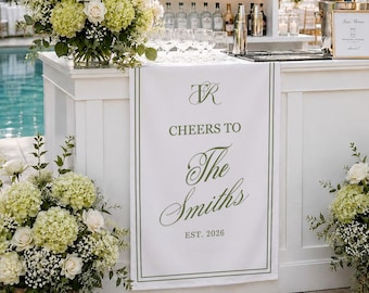 Personalized Linen striped bar or event Sign, name Wedding Welcome banner, Fabric Bar Menu Banner, Linen Cotton, Personalized Name Date sign