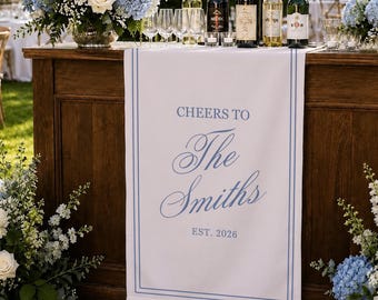 Personalized Linen striped bar or event Sign, name Wedding Welcome banner, Fabric Bar Menu Banner, Linen Cotton, Personalized Name Date sign