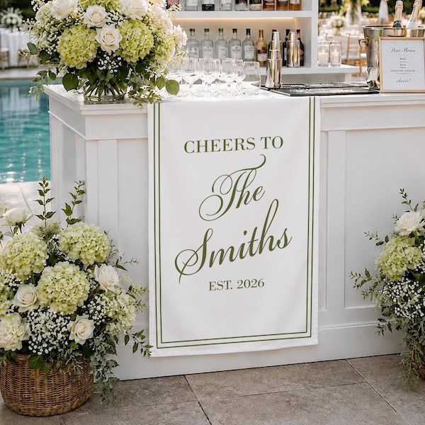 Personalized Linen striped bar or event Sign, name Wedding Welcome banner, Fabric Bar Menu Banner, Linen Cotton, Personalized Name Date sign
