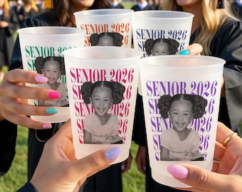 Senior 2026 Custom Photo Graduation Cups, Personalized Frosted Plastic Party Favor, Class of 2026 Senior Night Drinkware, Grad Celebration