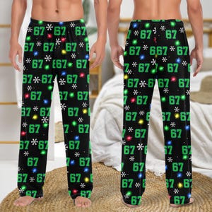 Trendy Viral 67 Christmas Pajama Pants,Six Seven Number Meme Pajama Pants,Funny Christmas Six Seven Pajamas Pants,Gen Z Clothing Loungewear
