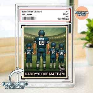 Football no. 1 papa et enfants style carte à collectionner plaque figurine articulée personnalisée, bloc acrylique personnalisé, cadeau de fête des pères pour papa, cadeau pour mari
