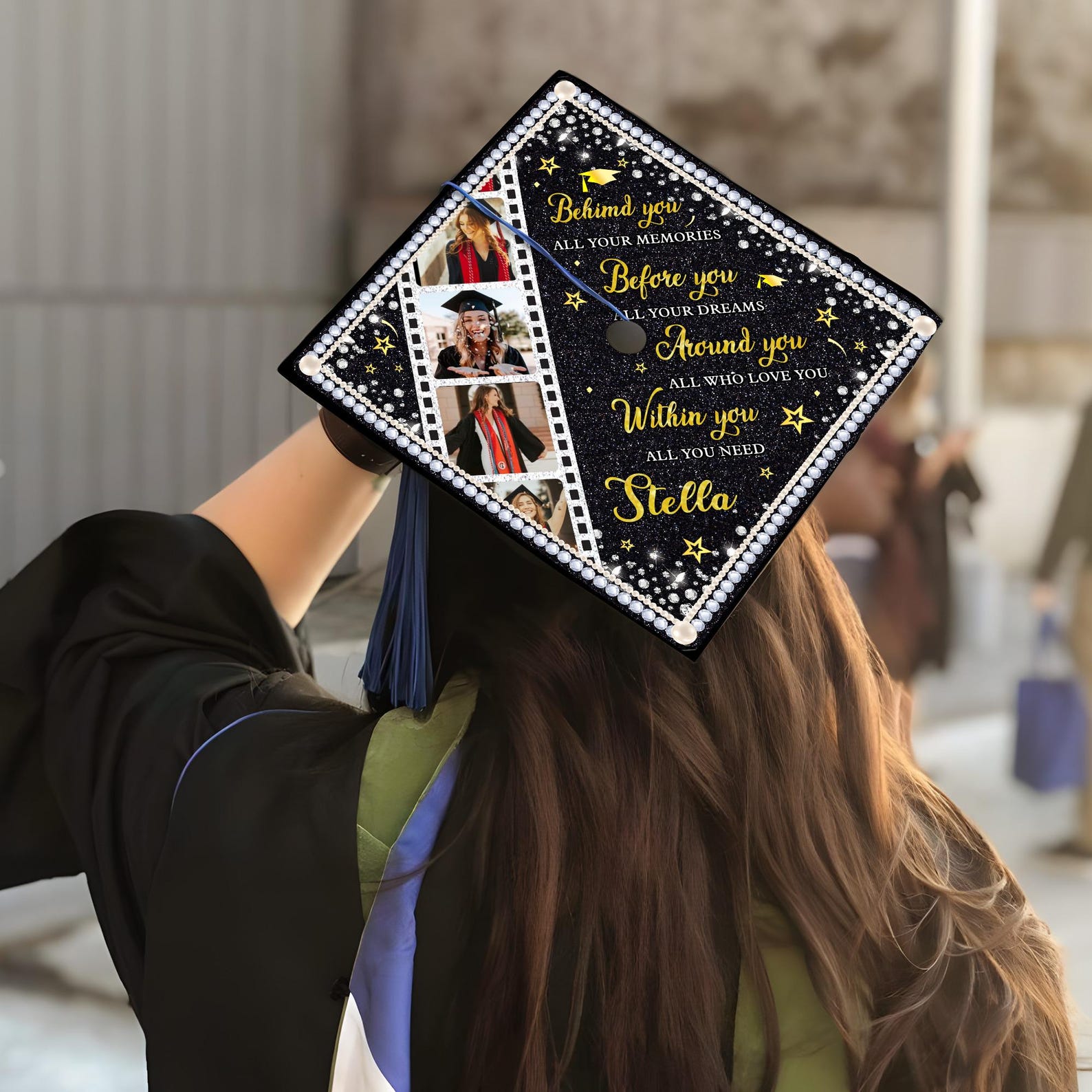 Behind You All Memories Graduation Cap Topper, Custom Glitter Grad Cap ...