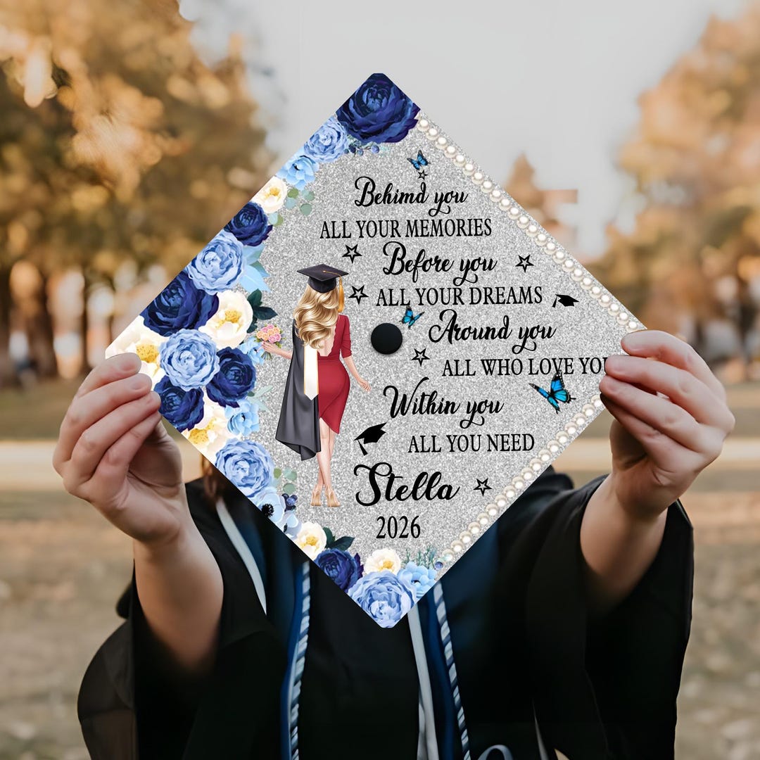 Behind You All Your Memories Graduation Cap Topper, Personalized Floral ...