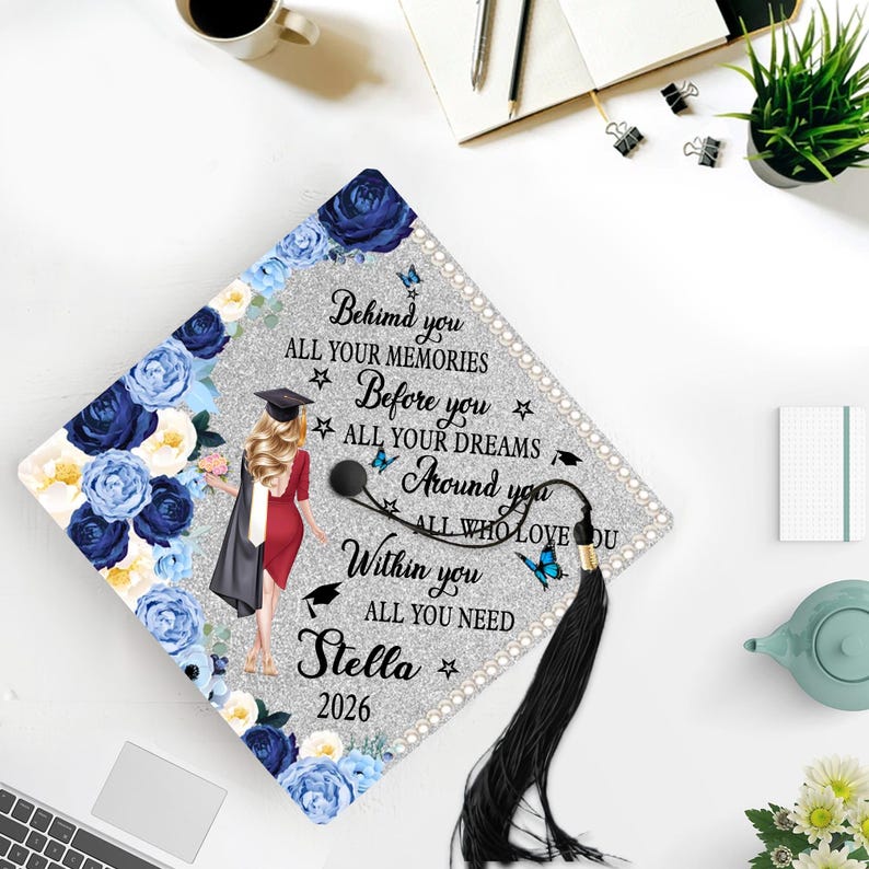 Behind You All Your Memories Graduation Cap Topper, Personalized Floral ...