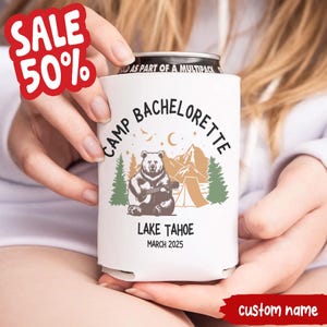 Custom Camp Bachelorette Can Coolers Camping Bachelorette Party Gifts Camp Themed Bachelorette Can Coolers Bridesmaid Gift Bach Party Favors