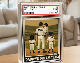 Baseball No. 1 Dad & Kids Trading Card Style Custom Action Figure Plaque, Custom Acrylic Block, Father's Day Gift for Dad, Gift for Husband