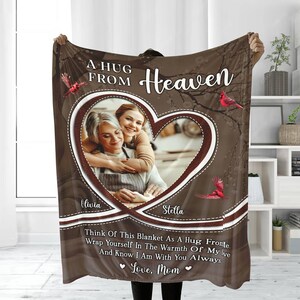 Personalized Memorial Dad Blanket, In Memory Of Photo, Blanket Gift For Loss Of Mom Sympathy Blankets Hugs From Heaven Blanket Xmas Gift