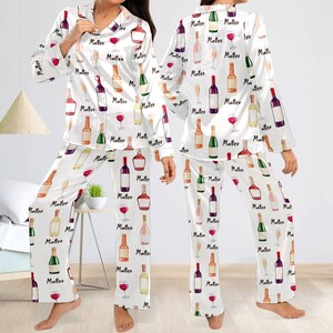 Personalized Wine Bottles Pajamas Set, Customized Alcoholic Pajamas, Drinking Party Theme, Birthday Gift, Gift For Friend image 2