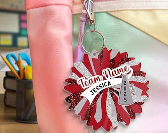 Personalized Pom Pom Bag Tag, Acrylic Cheerleader Name Tag, Custom Name Tag for Backpack, Cheer Bag Tag, Team Spirit Gift, Sports Bag Tag