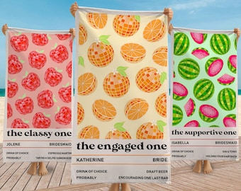 Personalized Fruit Disco Beach Towel, Bachelorette Party Gift, Custom Bridesmaid Pool Towel, Vegas Girls Trip, Lake or Nashville Gift