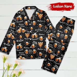 Personalized Born to Drink Pajamas Set, Customized Funny Beer Lover Pajamas, Gift For Alcoholic, Party Theme Outfit, Gift For Friends