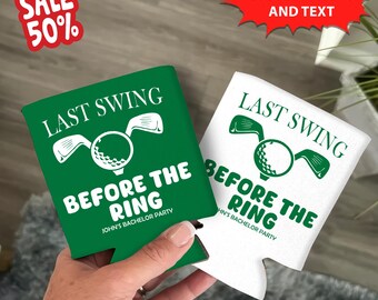 Last Swing Before The Ring Bachelor Can Coolers, Personalized Golf Can Sleeves, Custom Golf Bachelor Party Favors, Bach Can Holder
