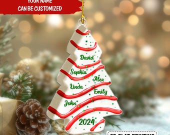 Personalized Christmas Cake Ornament Acrylic 2024, Custom Family Name Tree Xmas Ornament, Gifts For Family Friends, Coworkers, Keepsake Gift