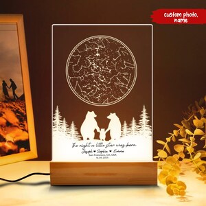 Veilleuse carte des étoiles famille ours, lampe constellation personnalisée, veilleuse avec nom personnalisé, cadeau de famille pour maman et papa, décoration de chambre d'enfant
