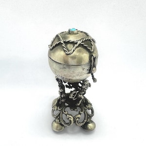 Antiker silberner jüdischer Gewürzturm | Migdal Besamim Havdalah | Jehudaica Besamim Box | Vintage Sterling Silber Gewürzhalter
