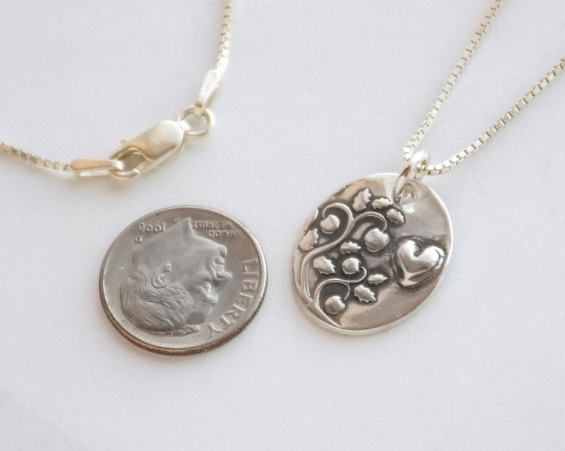 Silver Petite Raised heart charm handmade fine silver slim small charm sterling chain wlength options Compassionate Nature Necklace