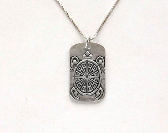 Oxidized Fine Silver Sea Turtle Pendant - Sterling Silver Chain Option