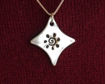 Fine Silver Sun Medallion: Celtic Style, Sterling Chain Length Options