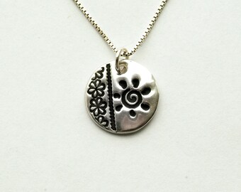 Sun Charm: Optional Sterling Chain, Small Floral FS Medallion