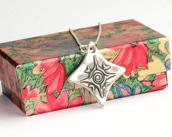 Handmade Fine Silver Star Necklace: Celestial Medallion, Sterling Silver Chain