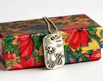 Wildflower .99FS dog tag style pendant, Optional sterling chain, small slim silver charm