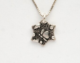 Women's Dainty Star Flower Silver Necklace, Petite, handmade tiny butterfly charm, sterling chain, Petite pendant