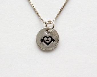 Petite Minimalist Pretty Silver Heart Charm, .99 fine silver tiny charm only or on sterling chain w/length choice, individually handmade