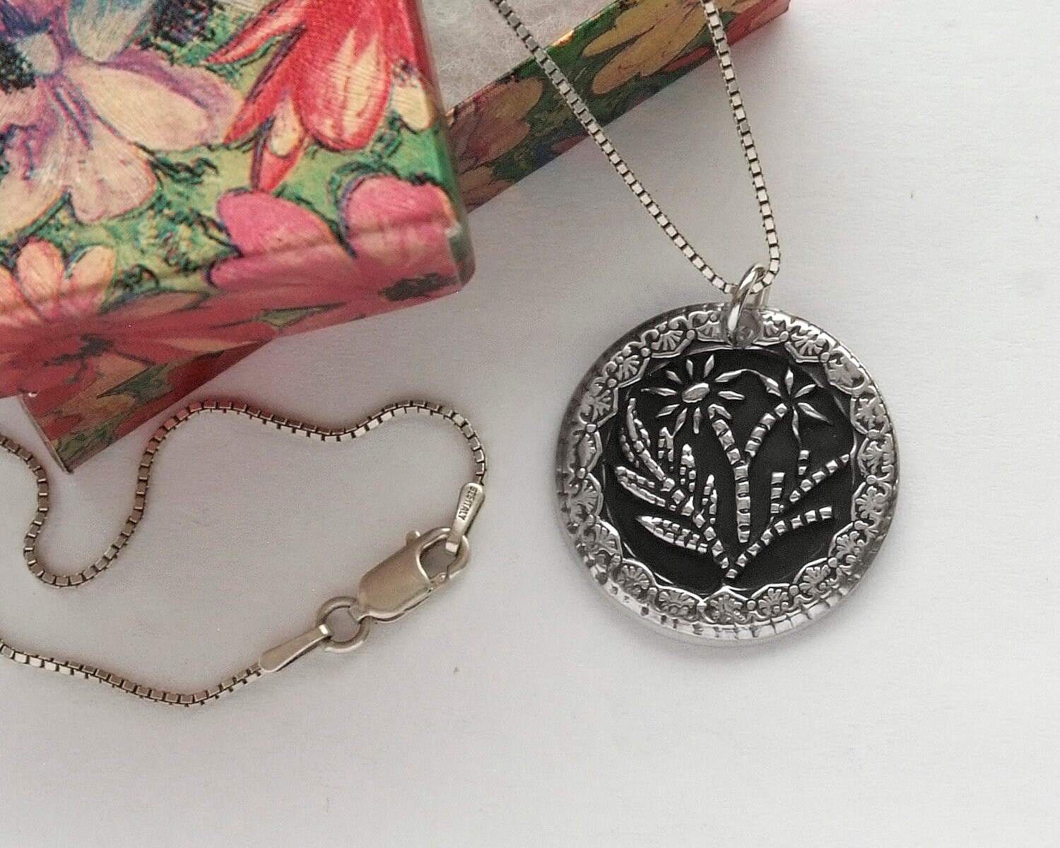 Flower Medallion, Solid Silver, Handmade .99FS Medallion, Sterling Silver  Chain, Length Options, Stylized Flower, Dramatic - Etsy