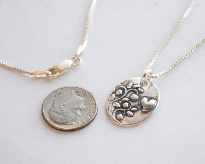 Silver Petite Raised heart charm handmade fine silver slim small charm sterling chain wlength options Compassionate Nature Necklace