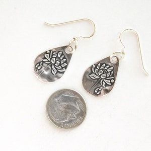 Women's Petite Flower Silver Dangle Earrings, Petite .99FS handmade drops, sterling ear wire, fine silver flower drops, small earrings image 5