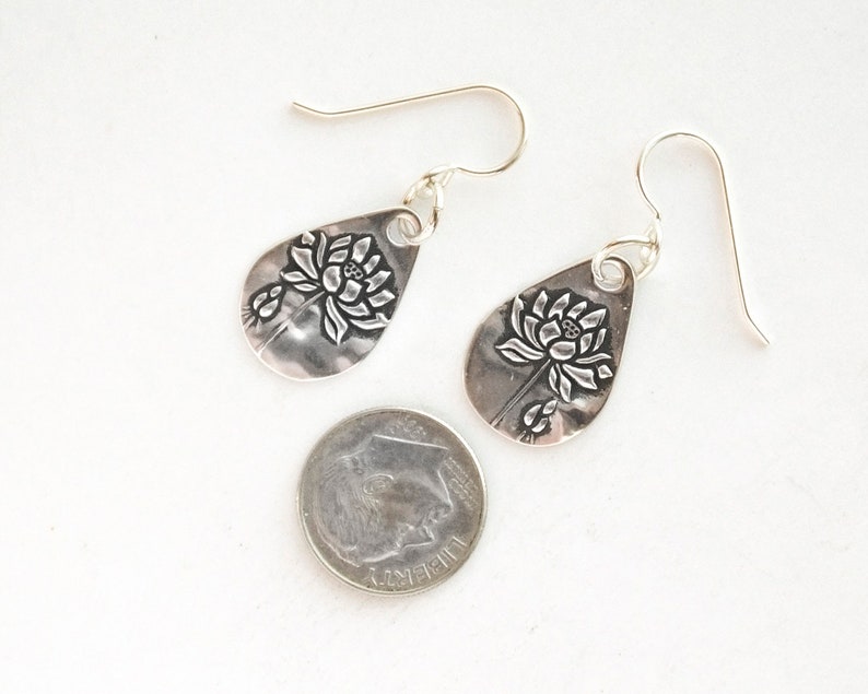 Women's Petite Flower Silver Dangle Earrings, Petite .99FS handmade drops, sterling ear wire, fine silver flower drops, small earrings image 5