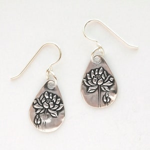 Women's Petite Flower Silver Dangle Earrings, Petite .99FS handmade drops, sterling ear wire, fine silver flower drops, small earrings image 3