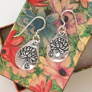 Women's Petite Flower Silver Dangle Earrings, Petite .99FS handmade drops, sterling ear wire, fine silver flower drops, small earrings image 4