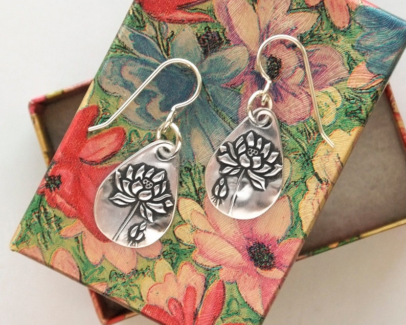 Women's Petite Flower Silver Dangle Earrings, Petite .99FS handmade drops, sterling ear wire, fine silver flower drops, small earrings image 4