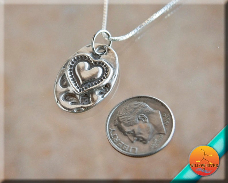 Rustic fine silver heart on sterling silver chain Each Varies Women/'s heart necklace My Heart Grows Silver Necklace length options