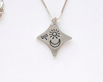 Fine Silver Celestial Star Pendant: Sterling Chain Length Options, Harmony Sun Moon