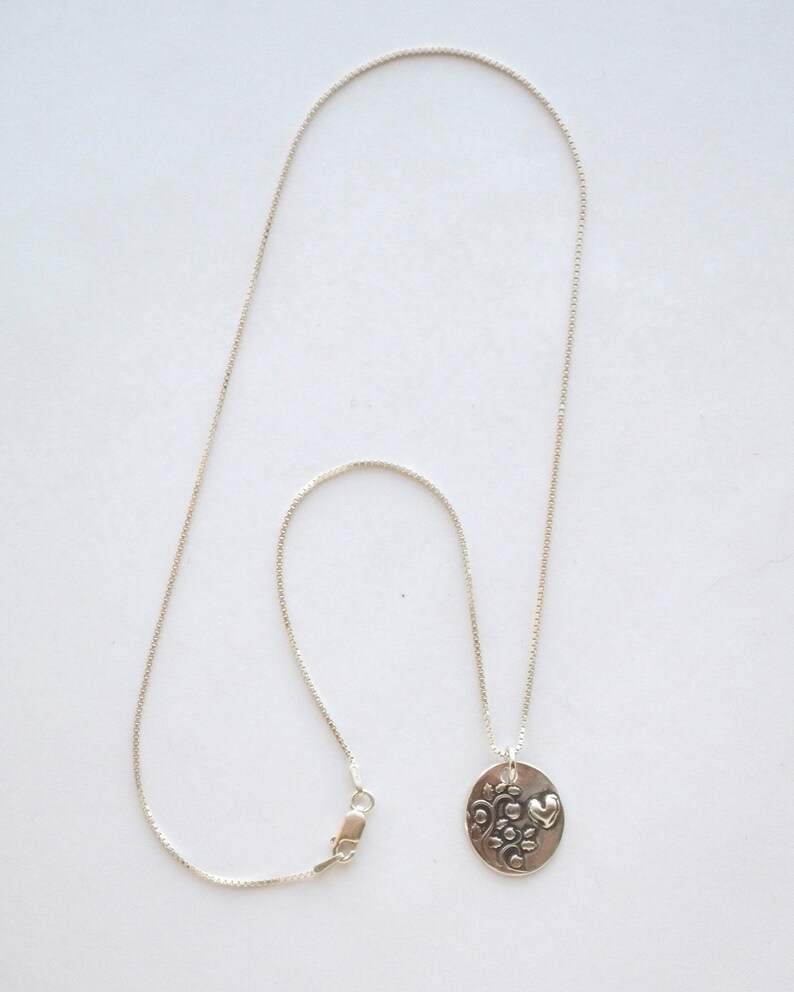 Silver Petite Raised heart charm handmade fine silver slim small charm sterling chain wlength options Compassionate Nature Necklace