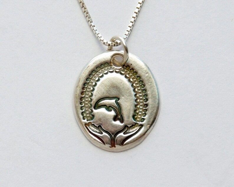 The Mermaid/'s Kin Silver Dolphin Necklace small slim fine silver charm on sterling chain with length options handmade dolphin charm