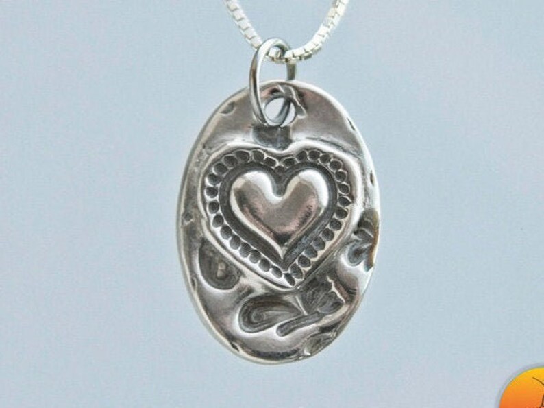 Rustic fine silver heart on sterling silver chain Each Varies Women/'s heart necklace My Heart Grows Silver Necklace length options