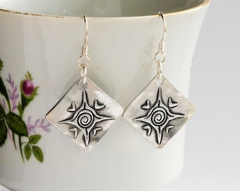 Handmade Fine Silver Star Earrings: Oxidized Sterling Silver Wire