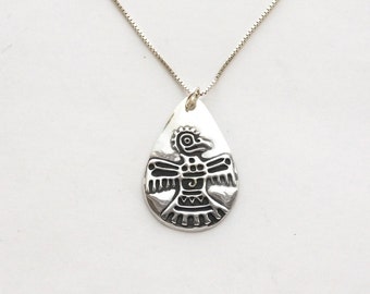 Sun Bird Medallion: Antiqued Teardrop .99FS Pendant, Sterling Chain Options