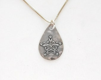 Women's Necklace, Small silver .99FS pendant, sterling silver chain, length options, fine silver handmade charm, slim, star snowflake