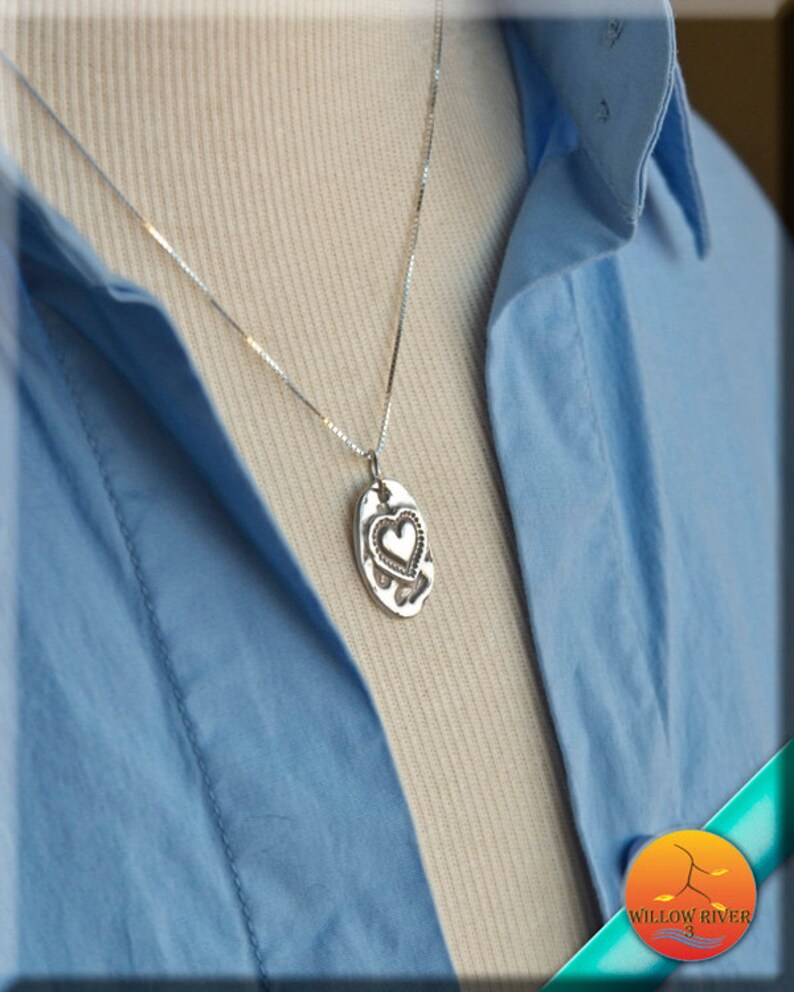 Rustic fine silver heart on sterling silver chain Each Varies Women/'s heart necklace My Heart Grows Silver Necklace length options